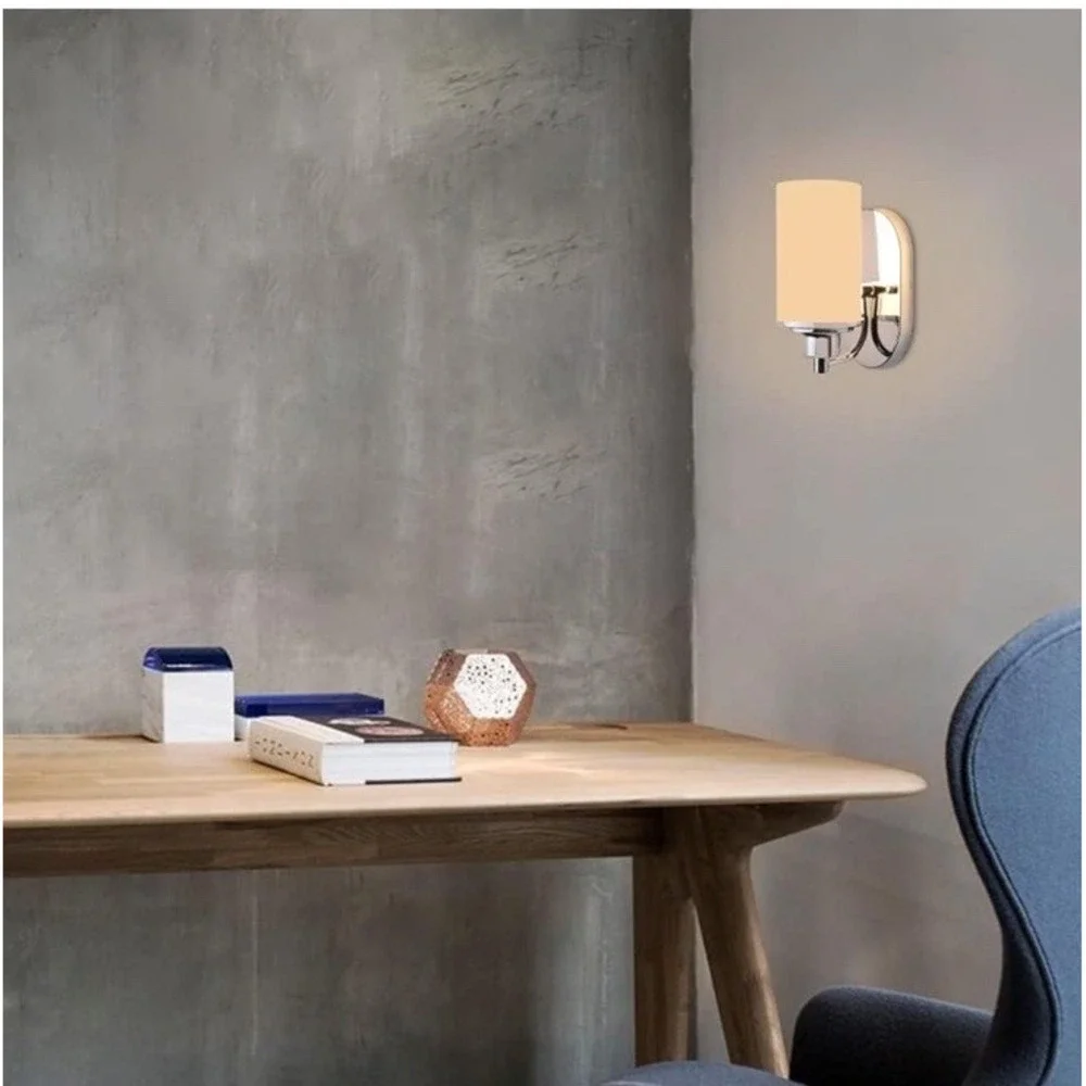 MONKFISH Wall Light 1 Light, White Frosted Glass Shade Wall Sconce for Bathro...